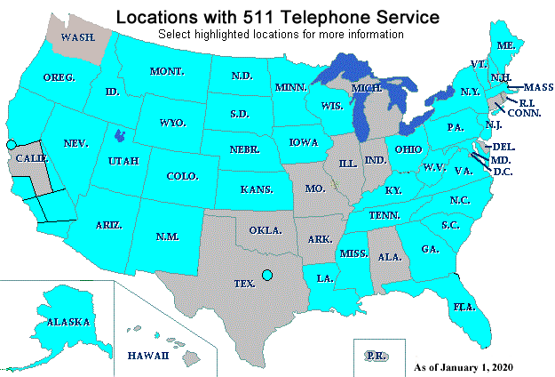 US Map for 511 Deployment Activities as of November 5, 2018. Active areas are Dallas, the San Francisco Bay area, Sacramento/Northern California, Eastern Sierras of California,...