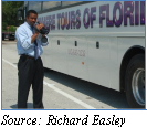 Man standing by side of road using a hand-held infrared scanner to measure heat when vehicles drive along a flat grade and the brakes are not in use. Source: Richard Easley.