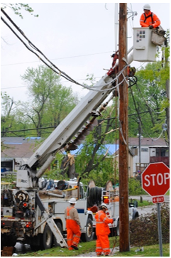 Emergency crew working on powerline