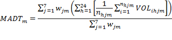 The monthly average daily traffic is calculated as the arithmetic average of daily traffic volumes.