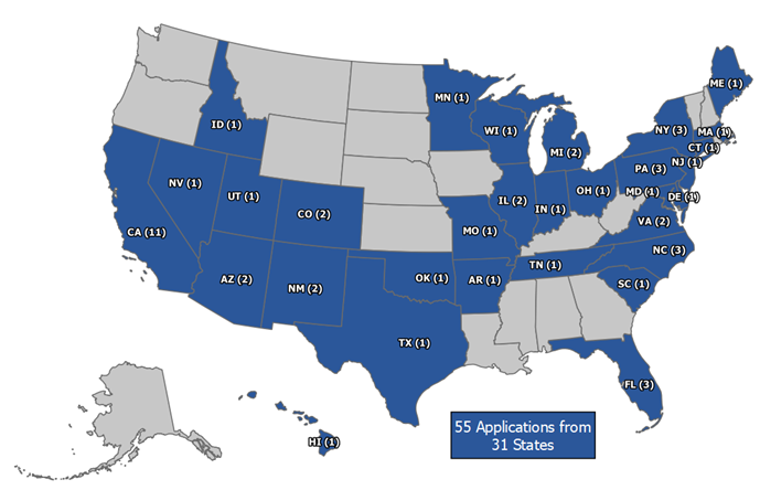 Advanced Transportation Technology and Innovation (ATTAIN) 2022 Map - 55 applications from 31 states