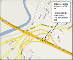 A schematic study area may of the Carnegie Interchange on I-279