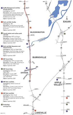 This is a map image showing the southern portion of the Minnesota Urban Partnership project. Select map for a larger view.