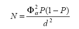 sample size forumula for the condition where any proportion with a true value up to 0.22 (e.g., the proportion of HOV3+ travelers in the lowest income group) can be estimated with 90% confidence that the error in the estimate is less than ±0.033.