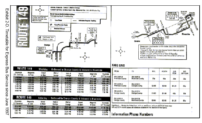 Timetable for Express Bus Service since June 1997