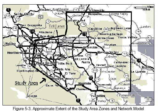 Approximate Extent of the Study Area Zones and Network Model (map)