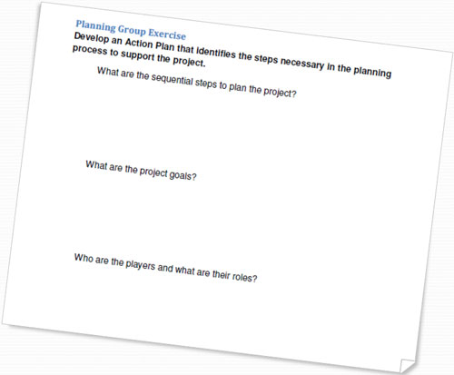 Screen Capture.  Screen capture image from the workshop exercises file, planning section.