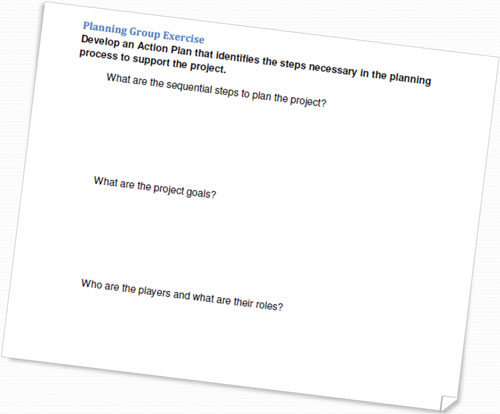 Screen Capture.  Screen capture image from the workshop exercises file, planning section.