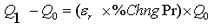 the following expression should read: uppercase Q subscript one, minus uppercase Q subscript zero equals parenthesis lowercase epsilon subscript lowercase r, multiplied by the percent change in PR, closed parenthesis, multiplied by uppercase Q subscript zero