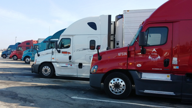 Trucks Parked at a travel plaza