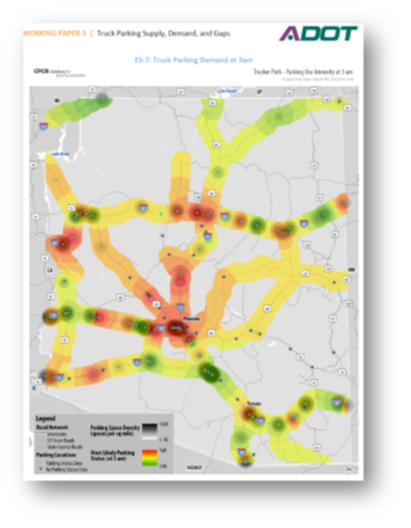 ADOT parking use map with high density areas around large cities.