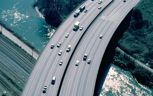 Eight-lane highway bridge.