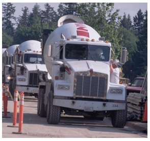 Photo of a cement truck.