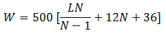 Equation. Overall gross weight on any group of two or more consecutive axles to the nearest 500 pounds equals 500 multiplied by the sum of the following calculation: the result of the distance in feet between the outer axles of any two or more consecutive axles to the nearest 500 pounds times the number of axles in the group under consideration divided by the number of axles in the group under consideration minus 1, this added to the result of 12 times the number of axles in the group under consideration added to 36.