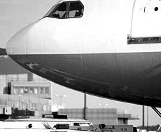 Side view of front part of an airplane.