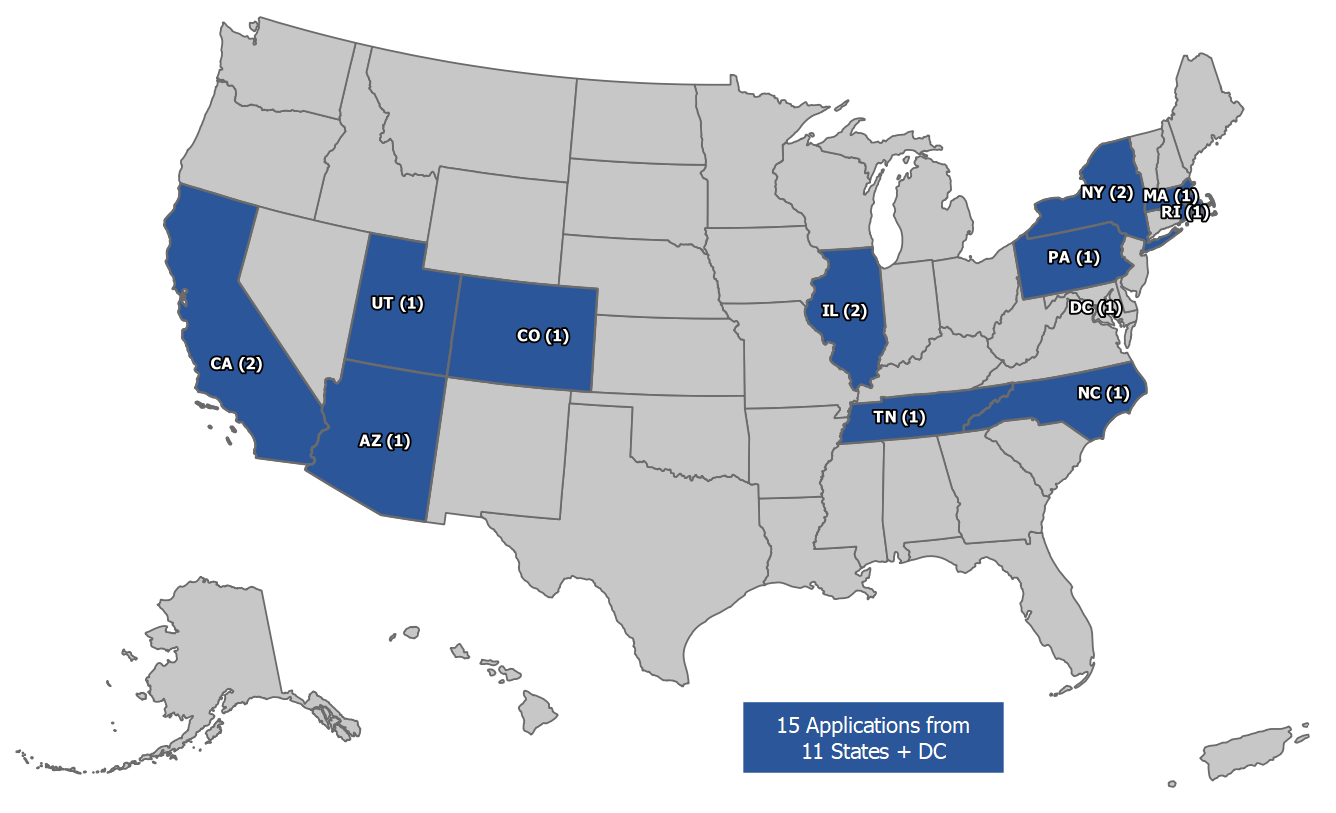 Congestion Relief Program Applicants (FY 2022 – FY 2024) Map - 55 applications from 11 states plus DC