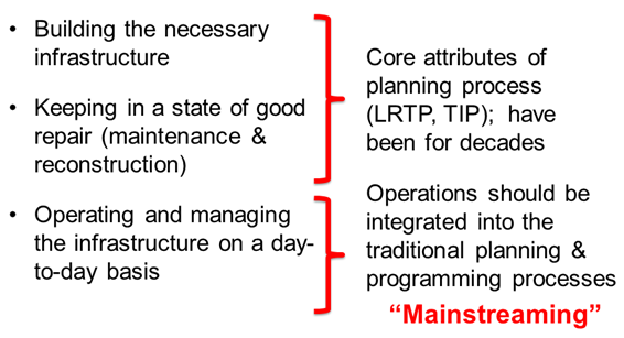 Providing  a safe, and reliable transportation network  may be likened to a 3-legged stool, with each leg representing the  functions of building the necessary infrastructure, preserving that infrastructure through maintenance and reconstruction