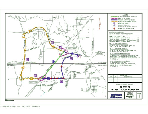 This is a map that shows alternate and secondary routes. The alternate and secondary routes are depicted in color. A box to the left of the map offers a map legend as well as limits for possible closures.