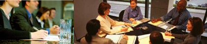 Photographs showing businesspeople in meetings