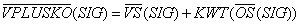 Equation 3.21. Vector equation for the signature, or VPLUSKO(SIG), equals VS times (SIG) plus KWT times the product of OS times (SIG).