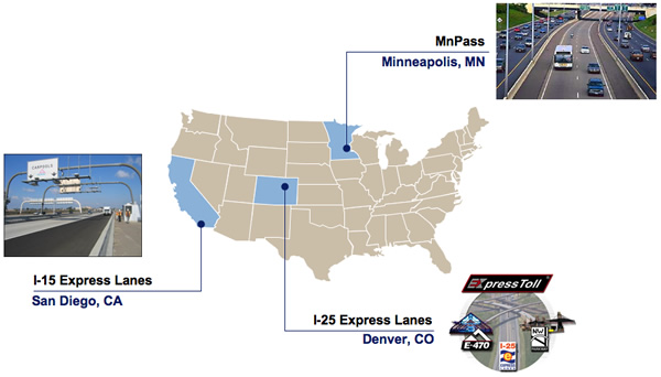 Graphic. Figure 5-1. Location of Hot Lane Case Studies.