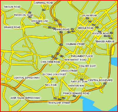 Exhibit 1c - diagram - Enlarged view of the Electronic Road Pricing (ERP) charging locations in the CBD (2005).