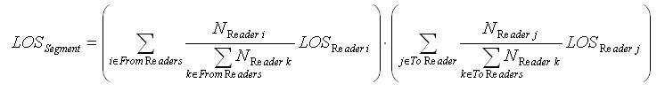 Equation. The Level of service for a segment is the product of the level of service for the from node and the level of service for the to node.