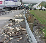 A cargo spill with responders clearing the incident.