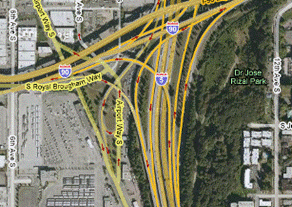 Image depicting an incident scenario of a lane-blocking, injury crash.