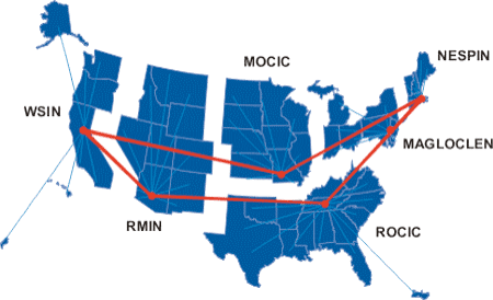 map of the United States showing the RISS six regional centers