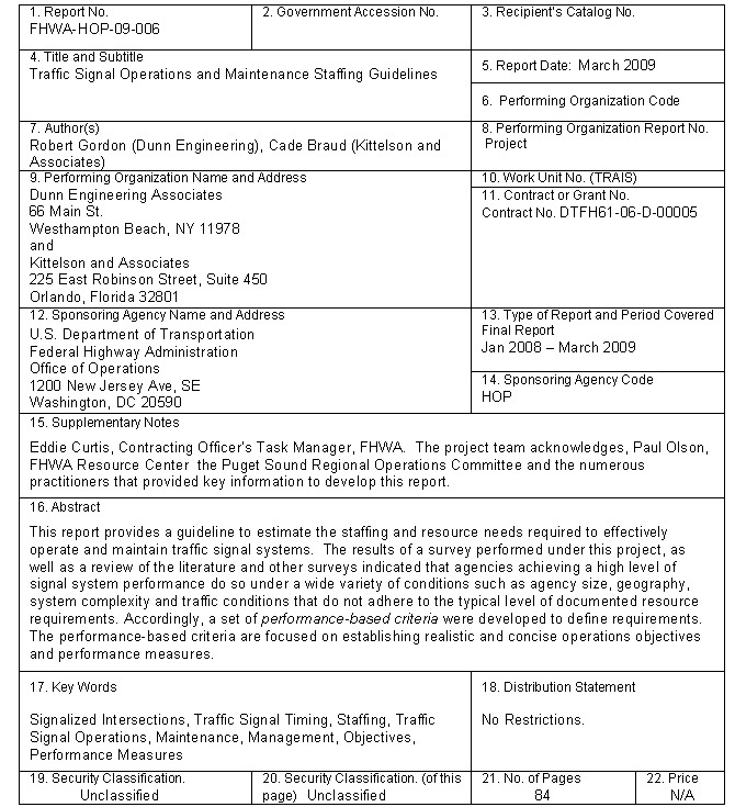 Technical report documentation page.