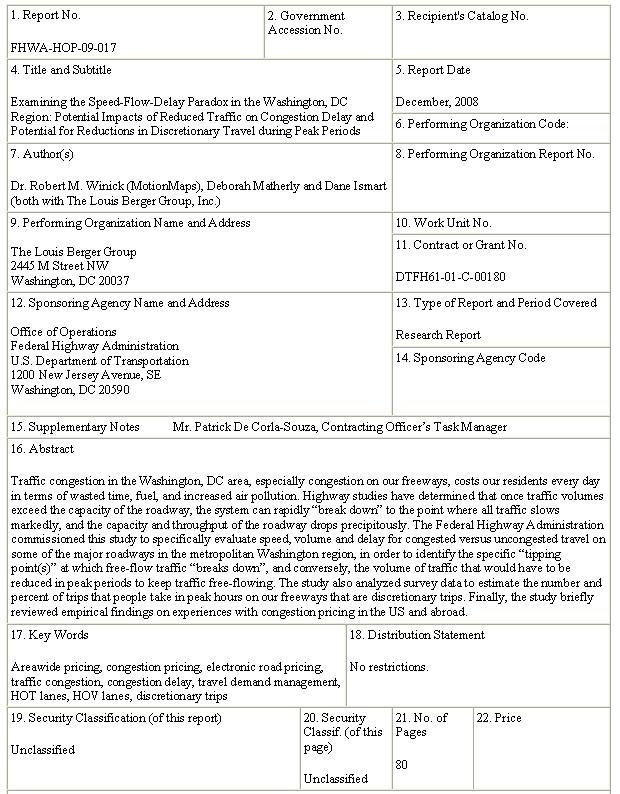 Technical Report Documentation form.