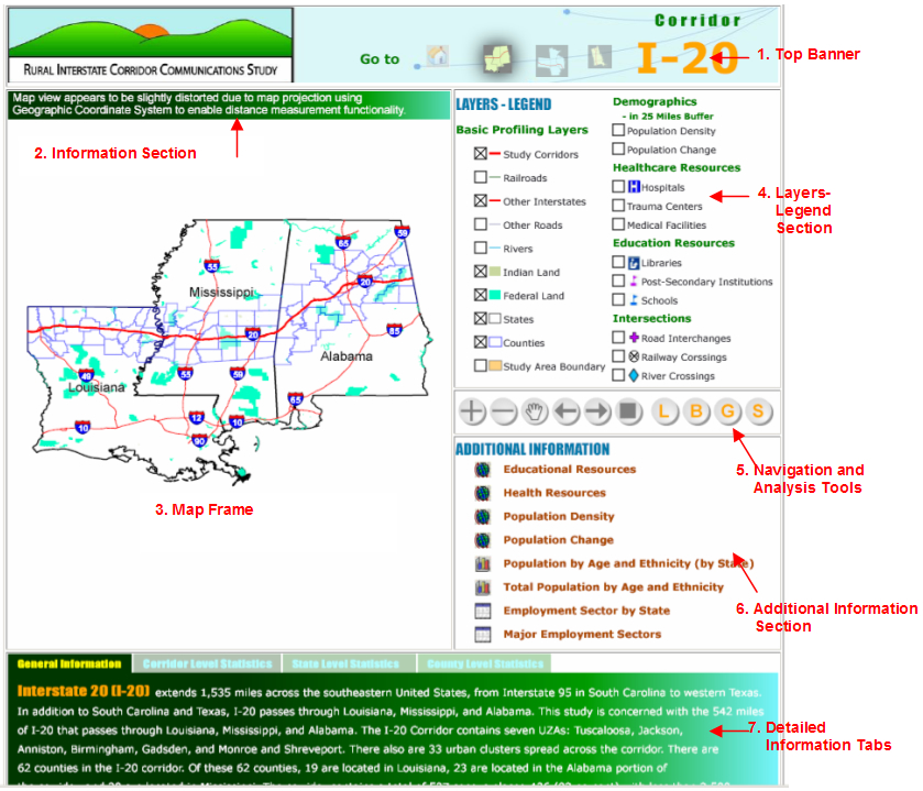 figure b-2 - graphic - screen shot showing sample corridor map view of the I-20 corridor in the SVG tool.