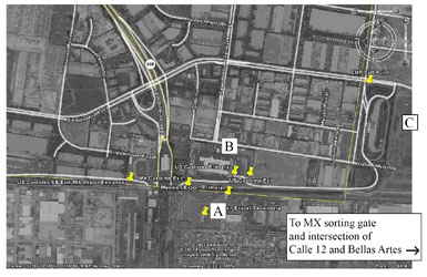 Map of Otay Mesa-Tijuana International Border Crossing.