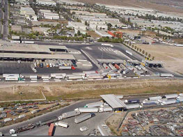 Aerial view showing truck queues.