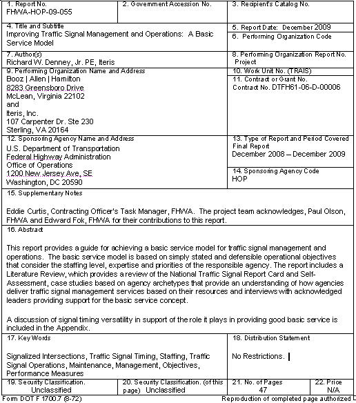 Technical report documentation page.