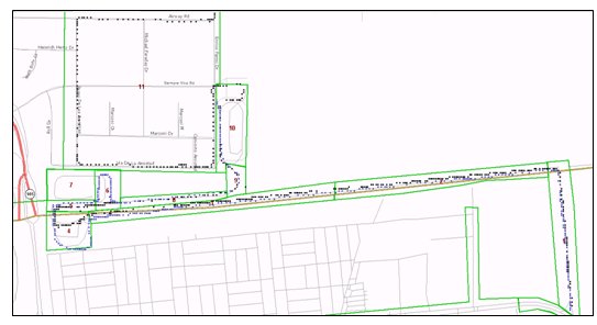 Diagramatic map shows the number of partial trips through each district identified on the map.