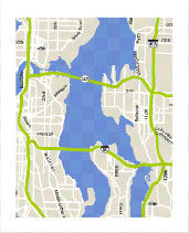 Map of a managed lane road system.  The Puget Sound area.