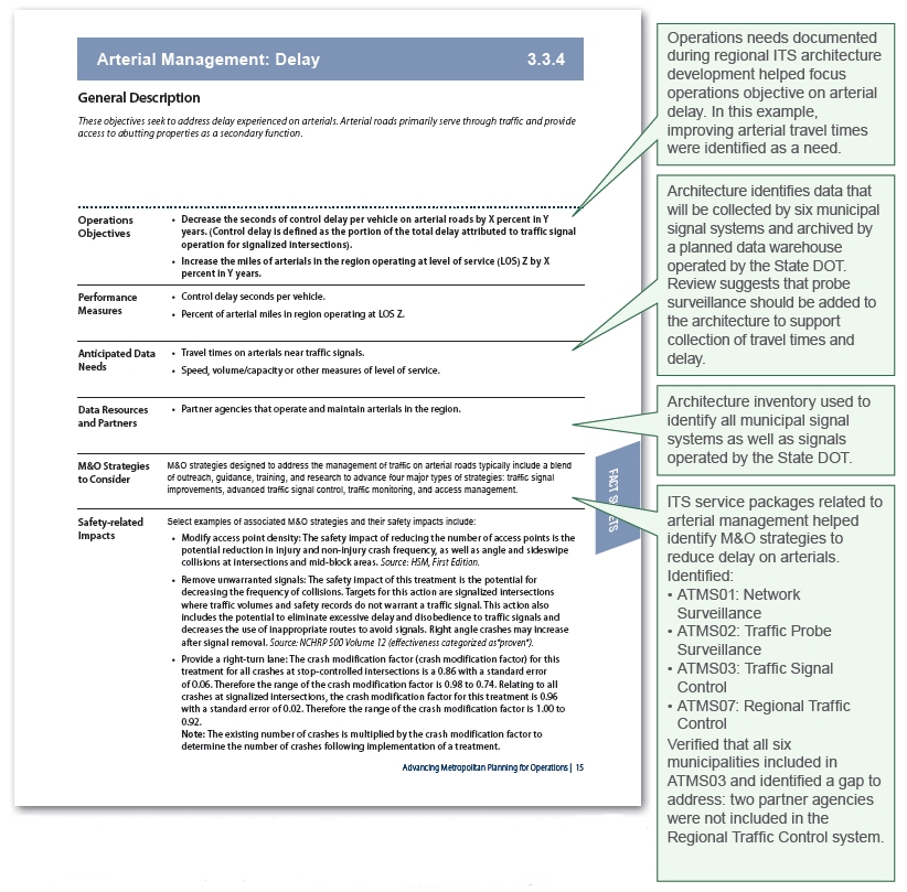 Explanation of where the regional ITS architecture assists planning in specific operations areas.