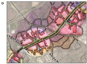 A concept design for a network of new roads parallel to the main corridor around planned transit stations.