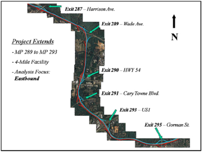 Figure 51 is a map showing the study area for the Interstate 40 case study. Various exits and associated streets are labeled on the map.