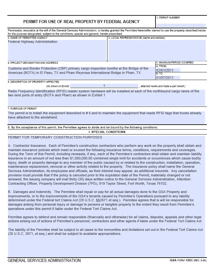 Image. Example of the GSA Form 1583, page 1.