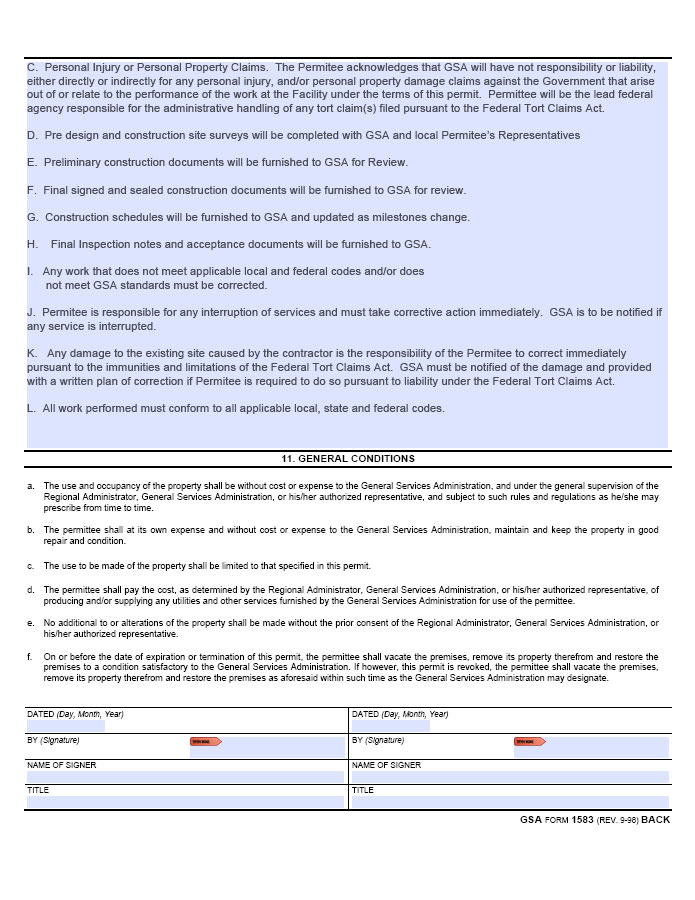 Image. Example of the GSA Form 1583, page 2.