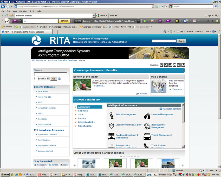 Figure 5-7 shows a computer screen capture displaying the home page of the Intelligent Transportation Systems Joint Program Office Benefits and Costs Database webpage.