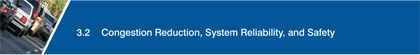 Congested roadway with passenger cars: 3.2 Congestion Reduction, System Reliability, and Safety