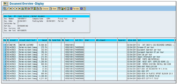 Screenshot of screen 3 of the Pennsylvania Incident Cost Management System, showing a document overview of the incident tracking.