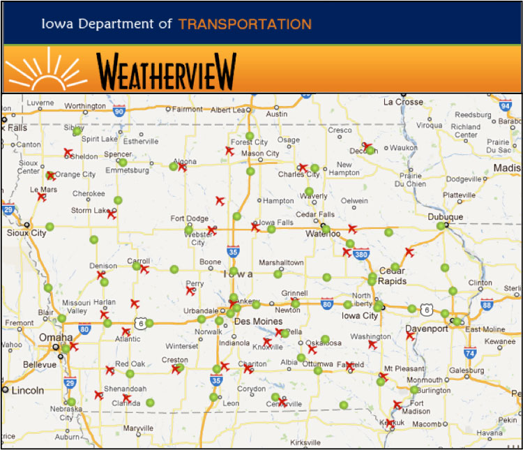 Figure IA-2 is a map of Iowa showing RWIS and AWOS locations.