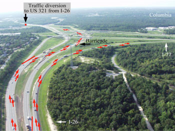 Aerial view of Interstate Twenty-six near Columbia. 