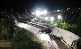 Picture of the Interstate 35 bridge over the Mississippi River in Minnesota shortly after it collapsed.