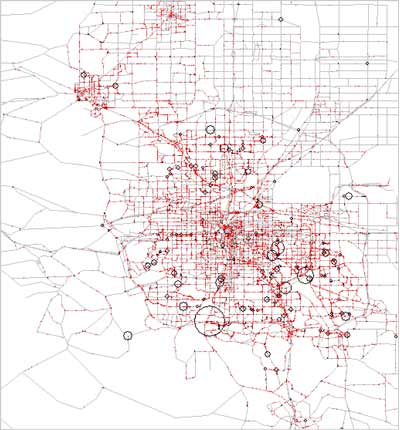 Figure 9.7 is a map showing the entire network with dynamic changes at intersections marked.